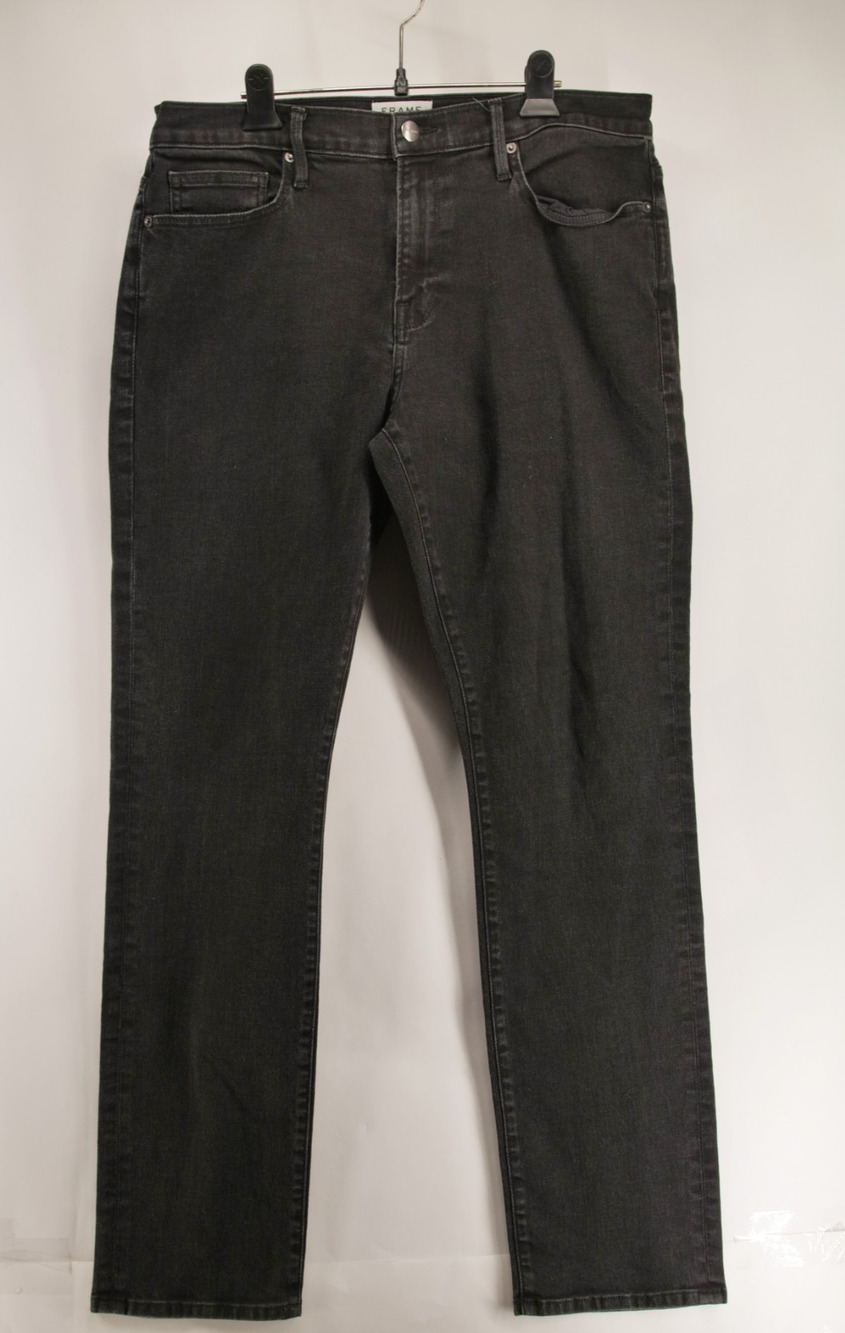 FRAME Denim L'Homme Slim Jeans Mens 36x33 Noir Faded Black Stretch Made in USA